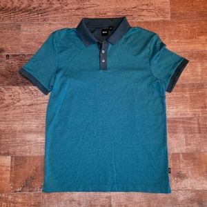 Hugo Boss Parlay 121 Green Polo Shirt Size XL Short Sleeve Two Tone Collar